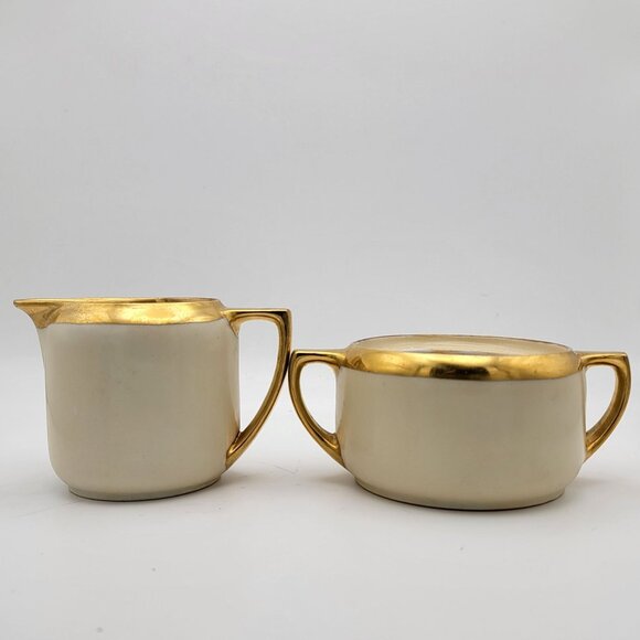 Vintage Rosenthal Porcelain Creamer & Sugar Bowl (No Lid) – Gold Trim – Monogram - Picture 2 of 4